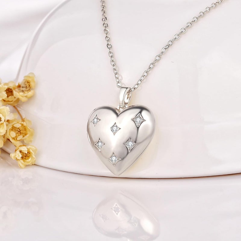 YOUFENG Love Heart Locket Necklace that Holds Pictures Photo Locket Birthday Gifts - Image 2